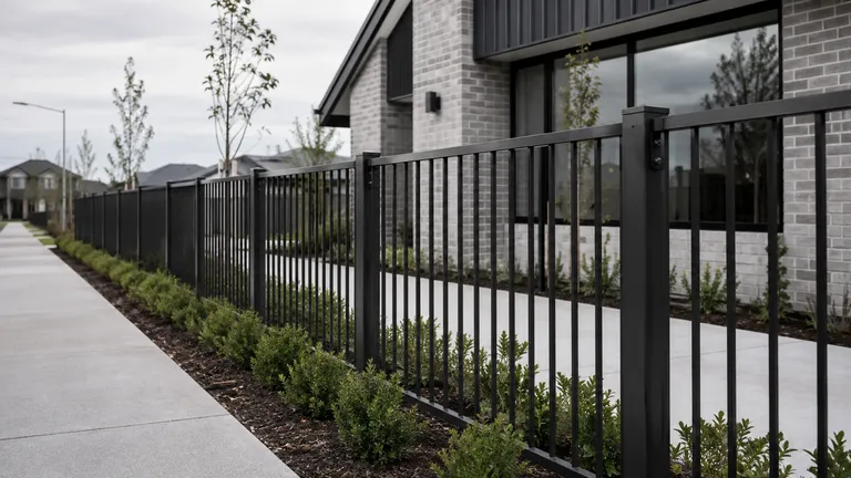 Powder-coated metal fence on a Christchurch street