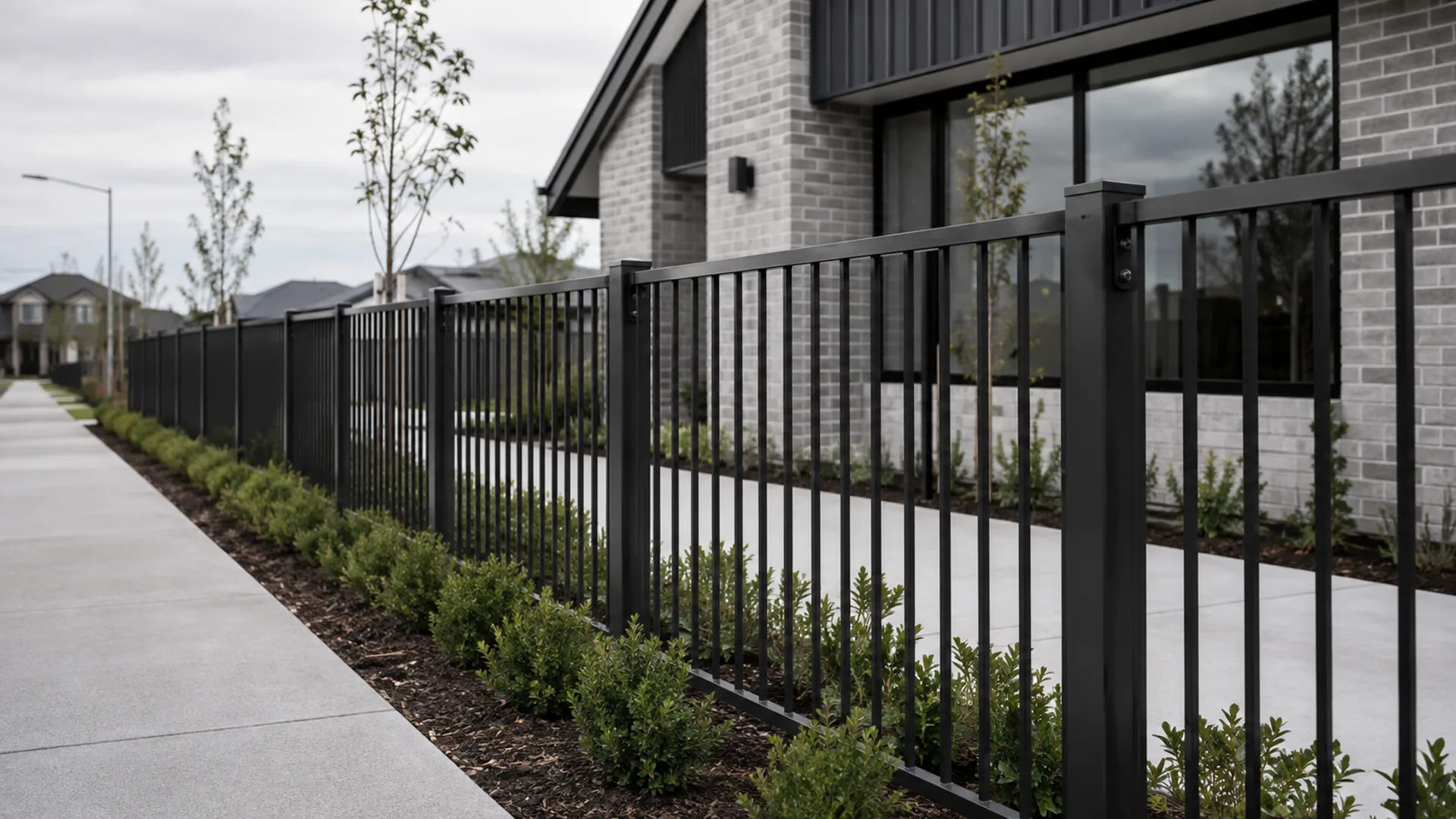 Powder-coated metal fence on a Christchurch street