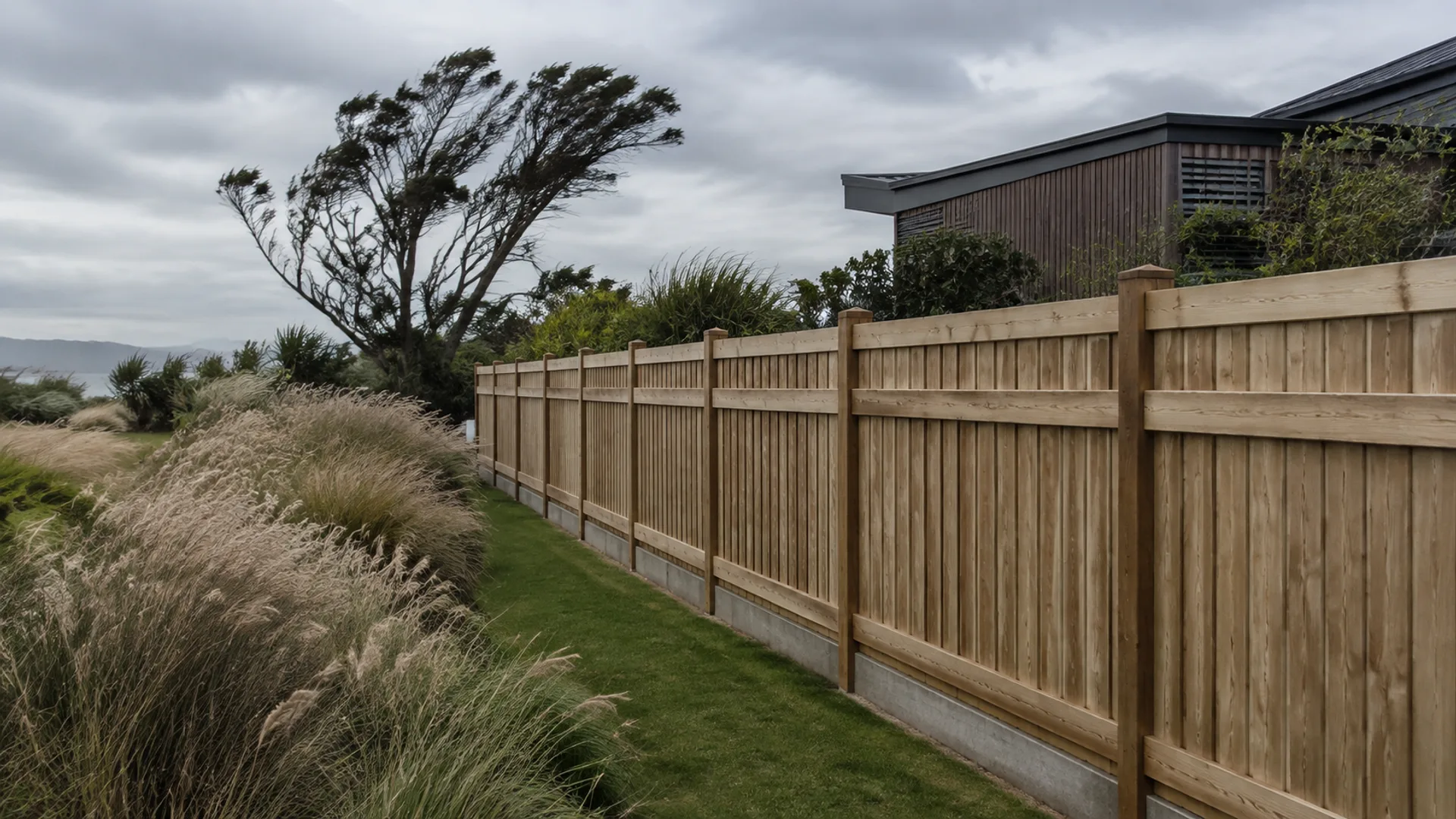 Strong residential fence during windy Canterbury weather
